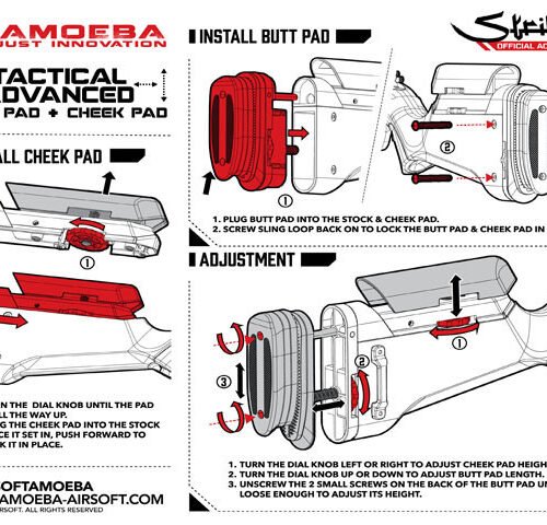 Tactical Advanced Butt pad  plus  cheek pad for Amoeba Striker AS01/02, Dark Earth