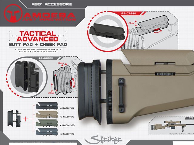 Tactical Advanced Butt pad  plus  cheek pad for Amoeba Striker AS01/02, Gray