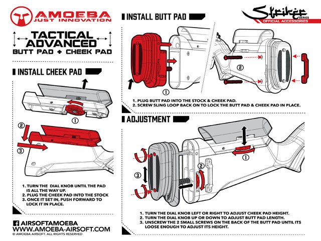 Tactical Advanced Butt pad  plus  cheek pad for Amoeba Striker AS01/02, Gray