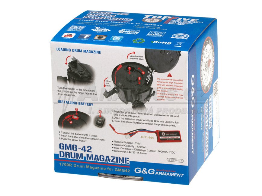 G a G Electric Drum Magazine for MG42, 1700 BBs - Black