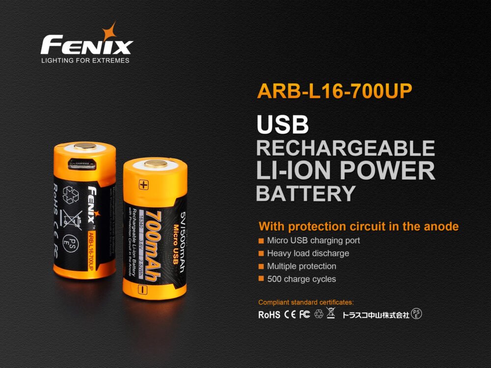 Charging battery Fenix RCR123A / 16340 High Current (Li-ion)