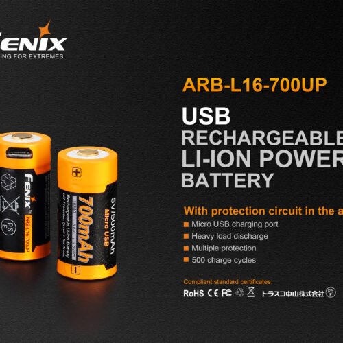 Charging battery Fenix RCR123A / 16340 High Current (Li-ion)