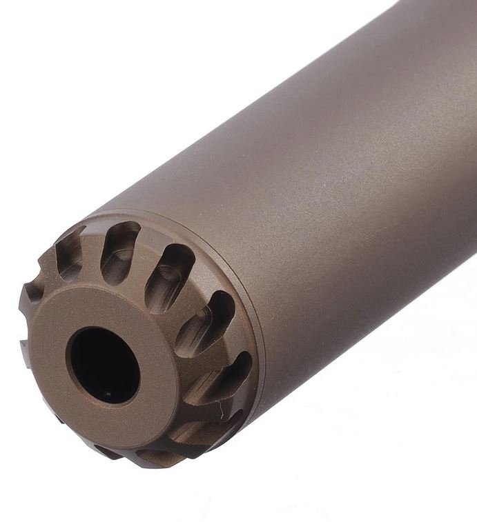 AA Aluminum Silencer AAP 169x35 mm, 14- mm CCW - Tan