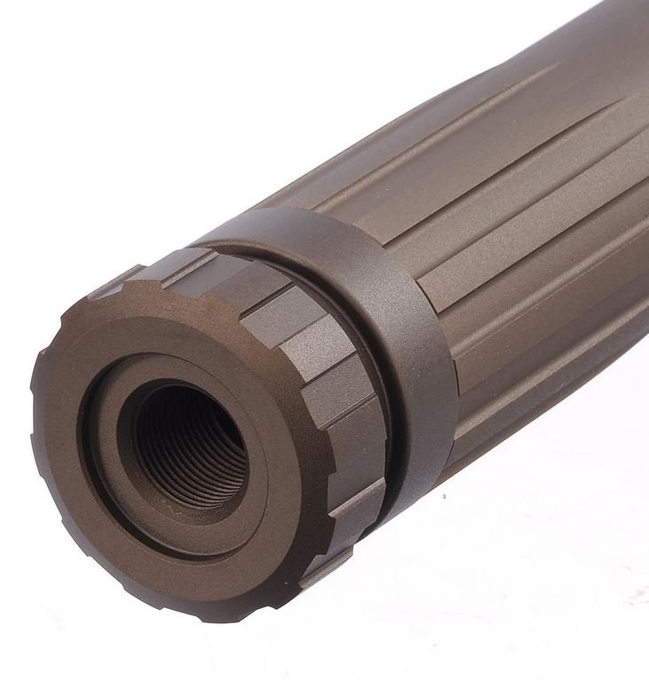 AA Aluminum Silencer AAP 169x35 mm, 14- mm CCW - Tan