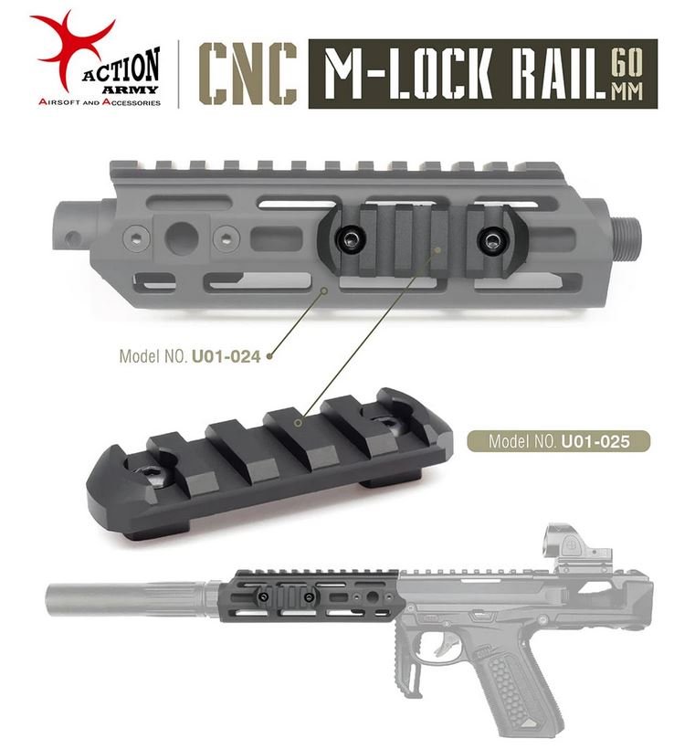 AA Metal RIS Rail for M-LOK, 5 Slots / 60 mm - Black