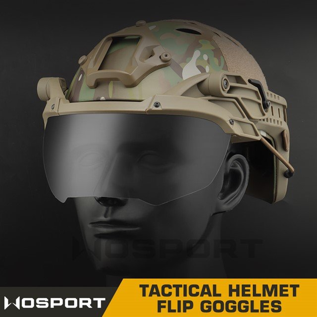 Tactical helmet outer suspension flip goggles - Black