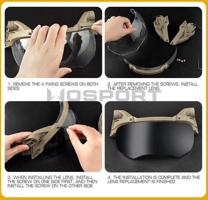 Tactical helmet outer suspension flip goggles - Black