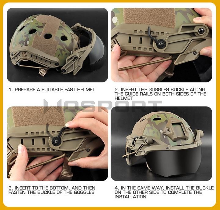 35408 Tactical helmet outer suspension flip goggles - OD