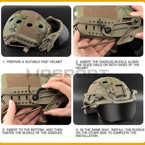 Tactical helmet outer suspension flip goggles - TAN