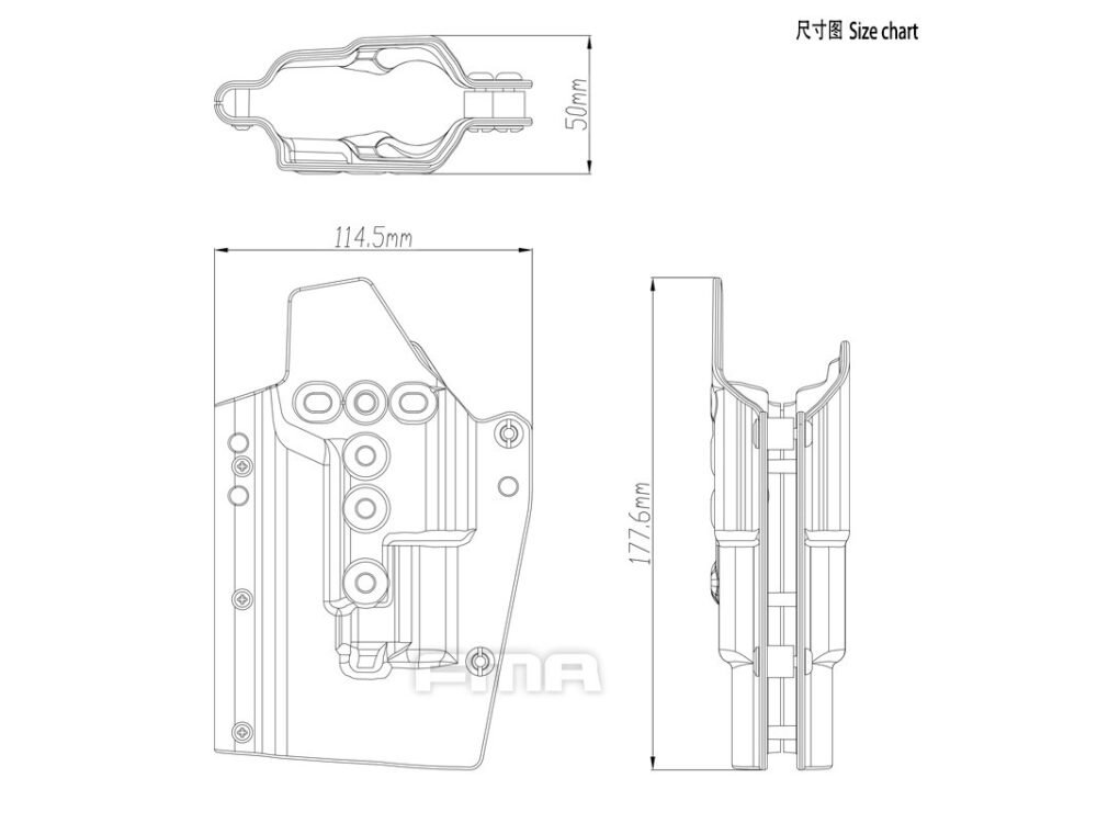 37314 FMA Kydex Holster (with Flashlight X300), Right Hand - MC