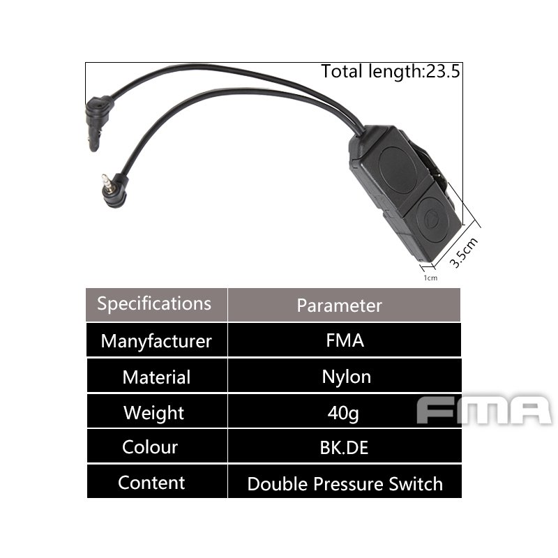 FMA Dual Switch PEQ, Laser Plug and 2.5 mm Connectors with Logo - Black