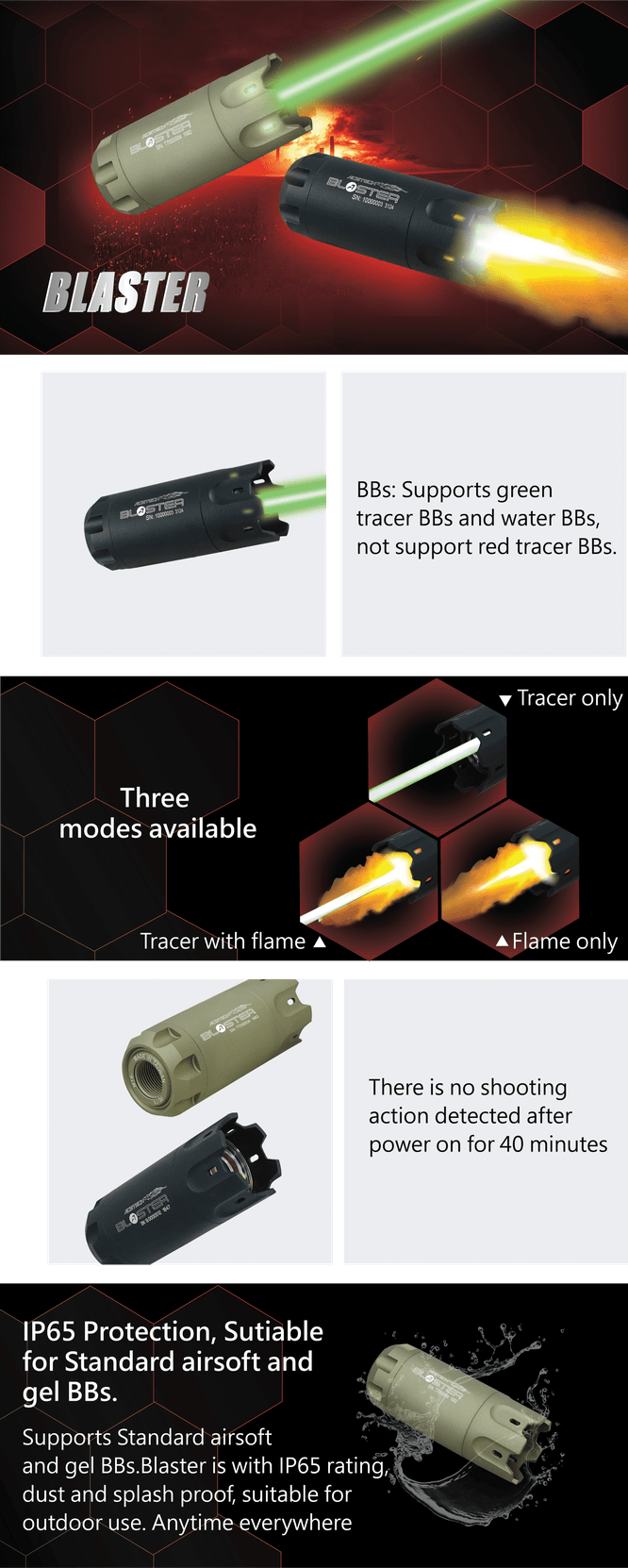AceTech BLASTER Tracer Unit with Muzzle Flame - Black