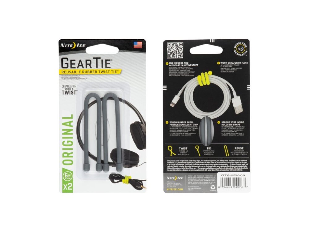 39568 GEAR TIE(R) REUSABLE RUBBER TWIST TIE(TM) (2pcs), Charcoal - length 6"