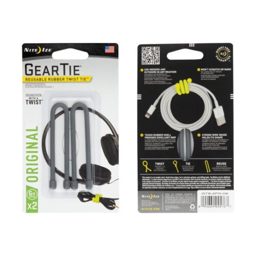39568 GEAR TIE(R) REUSABLE RUBBER TWIST TIE(TM) (2pcs), Charcoal - length 6"