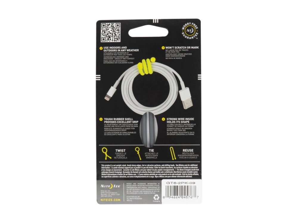 39569 GEAR TIE(R) REUSABLE RUBBER TWIST TIE(TM) (2pcs), Charcoal - length 6"