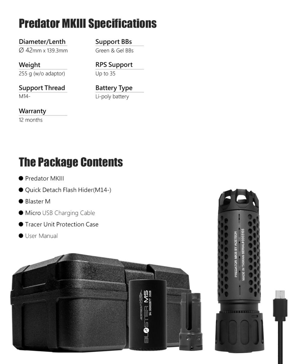 AceTech PREDATOR MKIII (BLASTER MS) QD Tracer Suppressor - Black