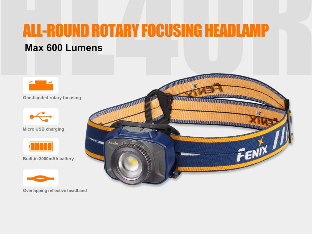 FENIX HL40R FOCUSABLE USB RECHARGEABLE HEADLAMP - GREY