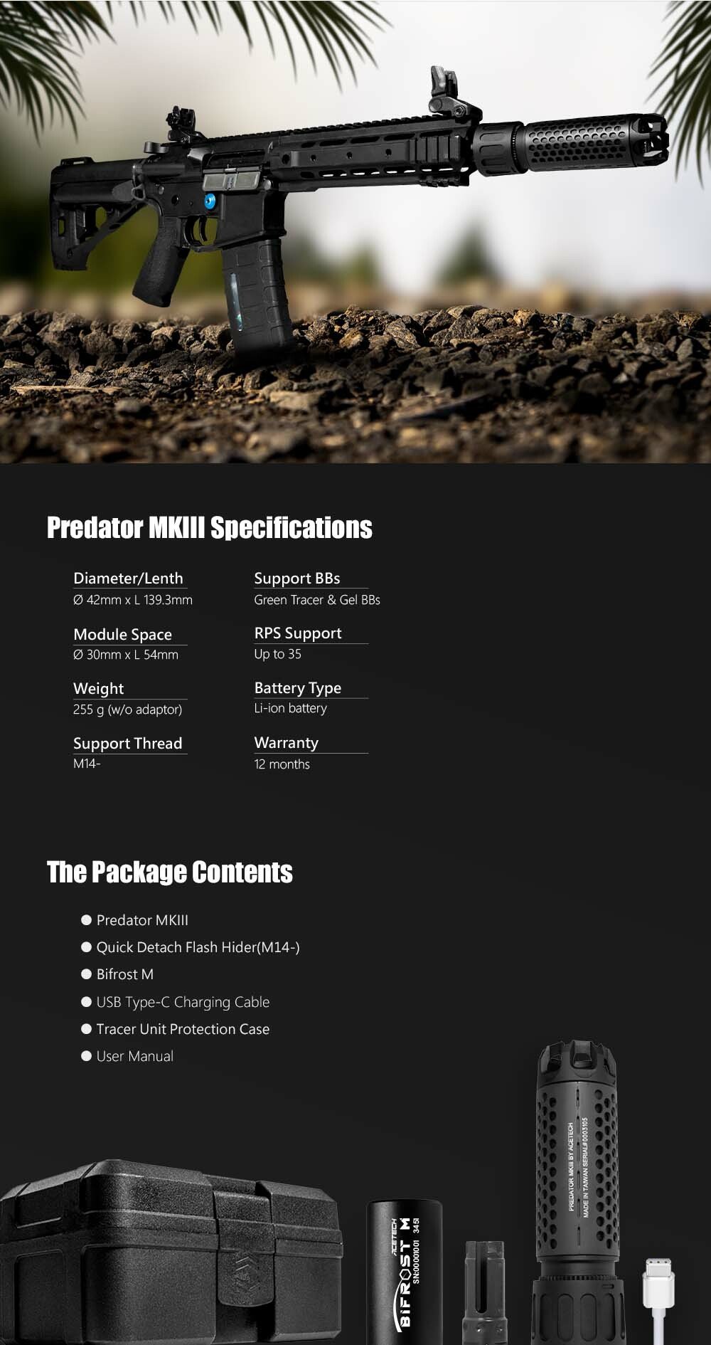 AceTech PREDATOR MKIII (BIFROST) QD Tracer Suppressor - Black