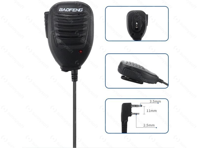 External Speaker with Mic for Baofeng Radios, Kenwood 2-pin - Black