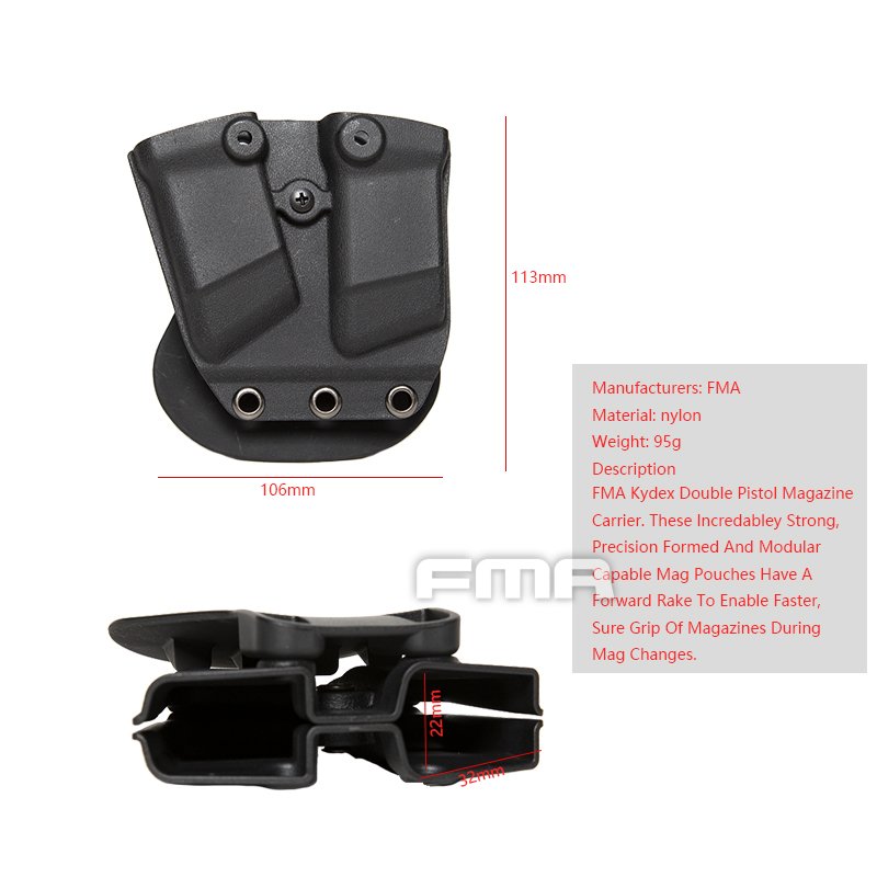 FMA Kydex Double Magazine Carrier / Pouch - Black