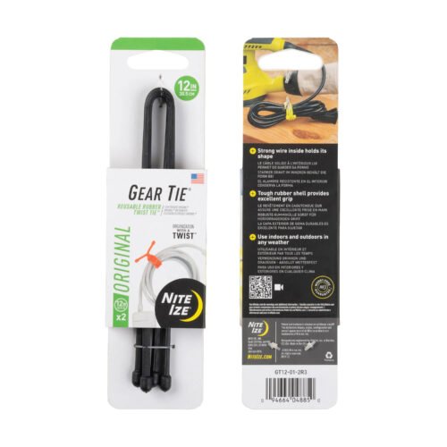 43933 GEAR TIE(R) REUSABLE RUBBER TWIST TIE(TM) (2pcs), Black - length 12"
