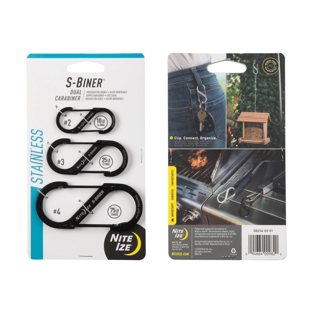 43974 S-BINER(R) STAINLESS STEEL DUAL CARABINER, black - Combo Set (3pcs)