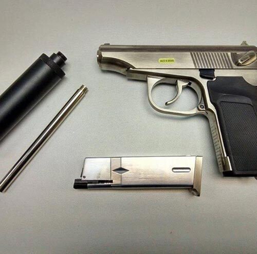WE GBB Pistol Makarov with Silencer - Silver (Nickel)
