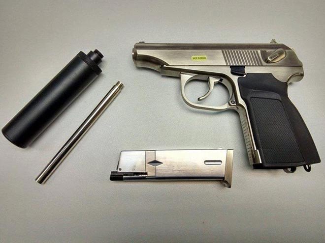 WE GBB Pistol Makarov with Silencer - Silver (Nickel)
