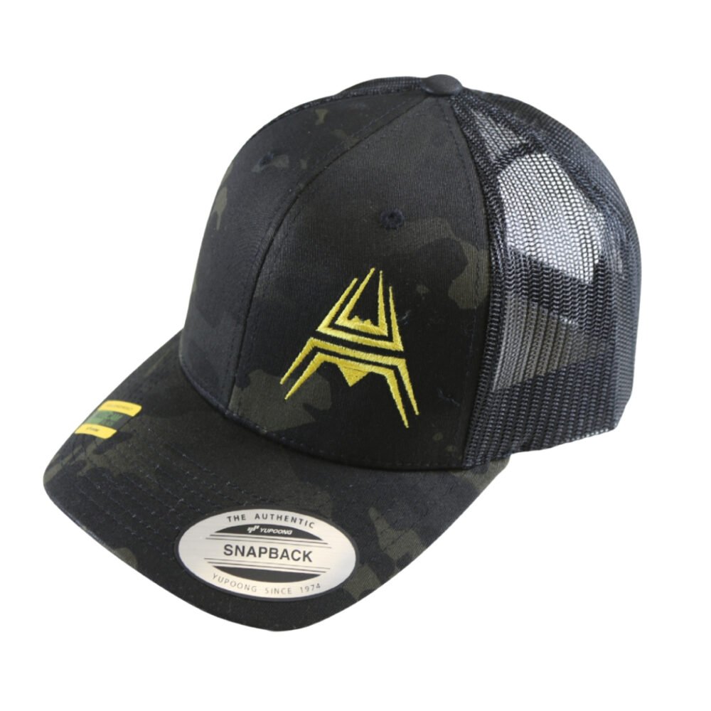 Retro Trucker Cap ANAREUS Spider logo yellow - Multicam BLACK(R)