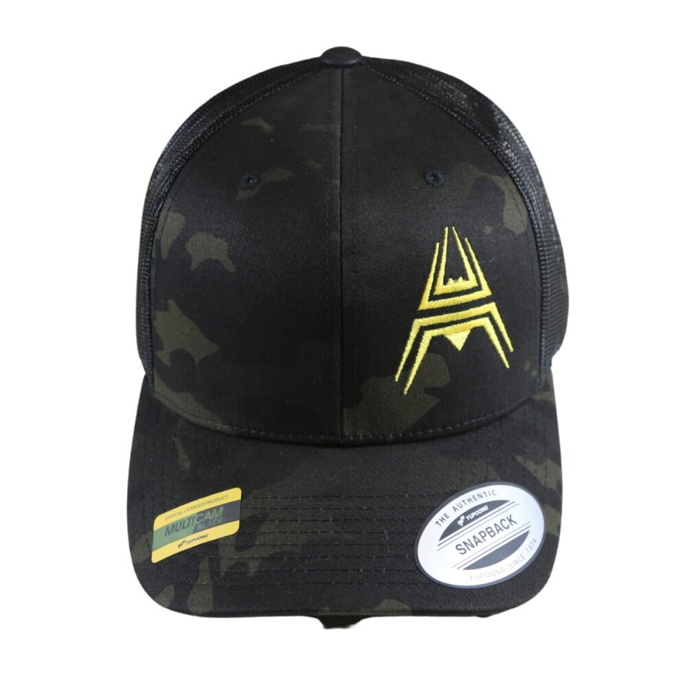 Retro Trucker Cap ANAREUS Spider logo yellow - Multicam BLACK(R)