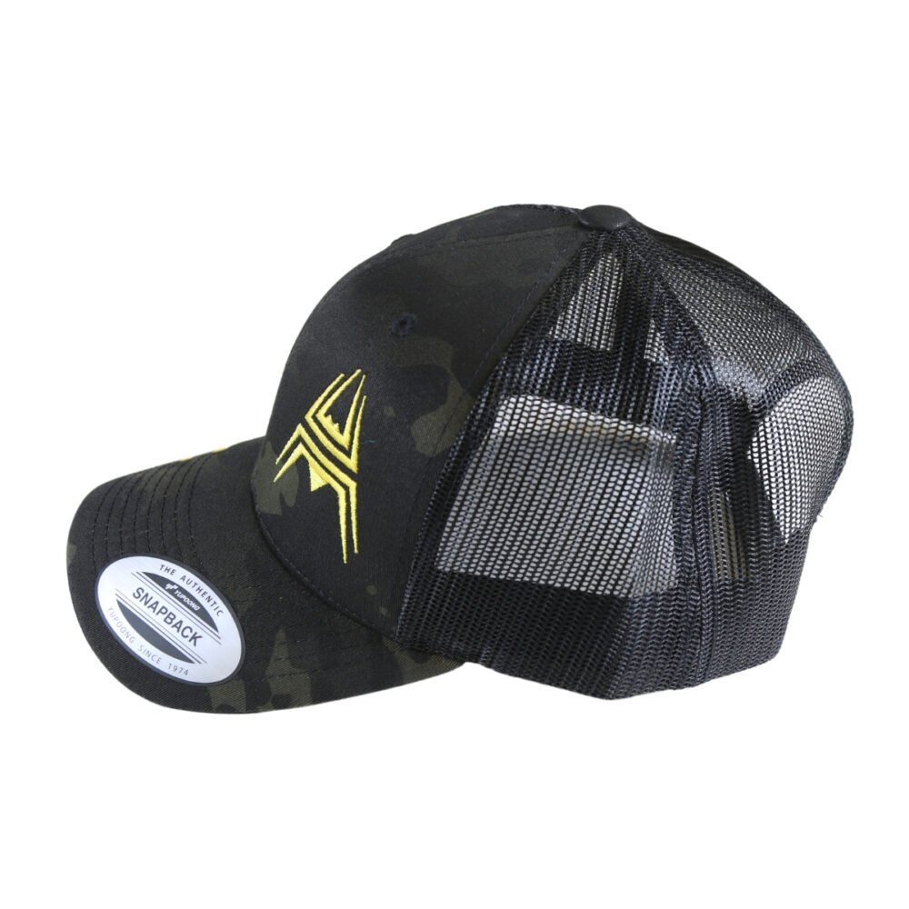 Retro Trucker Cap ANAREUS Spider logo yellow - Multicam BLACK(R)