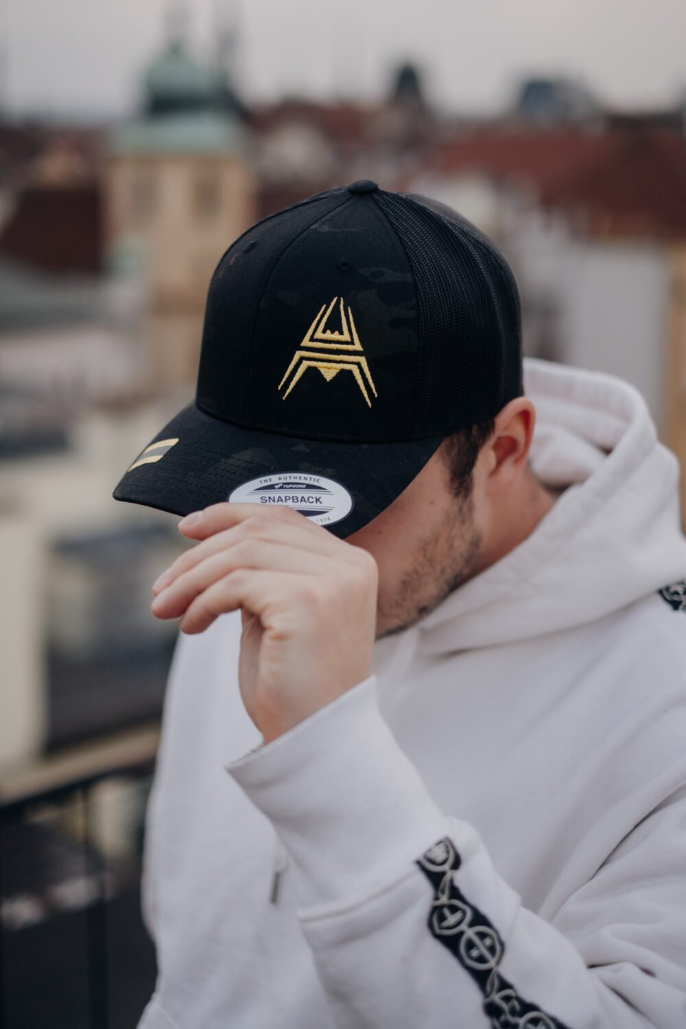 Retro Trucker Cap ANAREUS Spider logo yellow - Multicam BLACK(R)