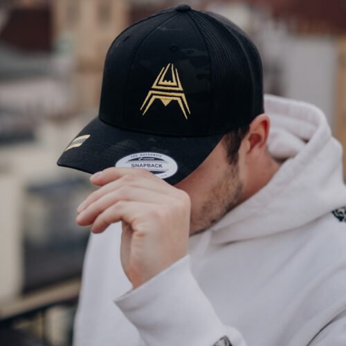 Retro Trucker Cap ANAREUS Spider logo yellow - Multicam BLACK(R)