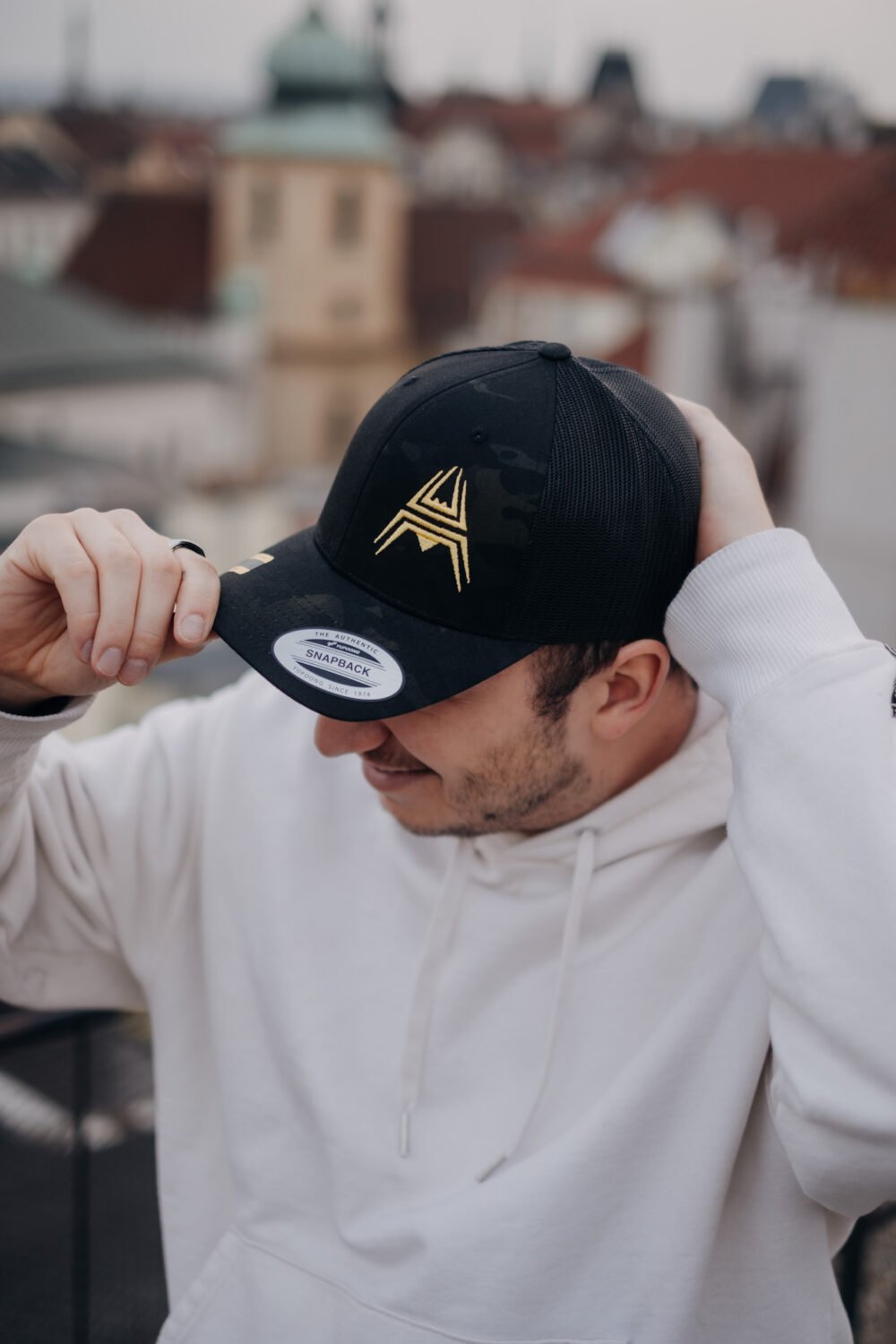 Retro Trucker Cap ANAREUS Spider logo yellow - Multicam BLACK(R)