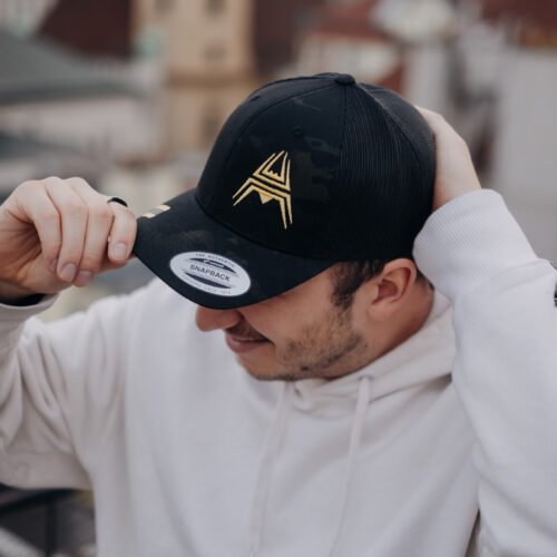 Retro Trucker Cap ANAREUS Spider logo yellow - Multicam BLACK(R)