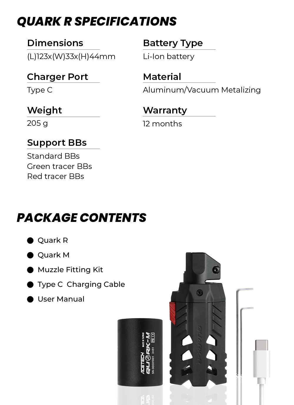 AceTech QUARK R (BIFROST) Tracer Unit with Flashlight - Black