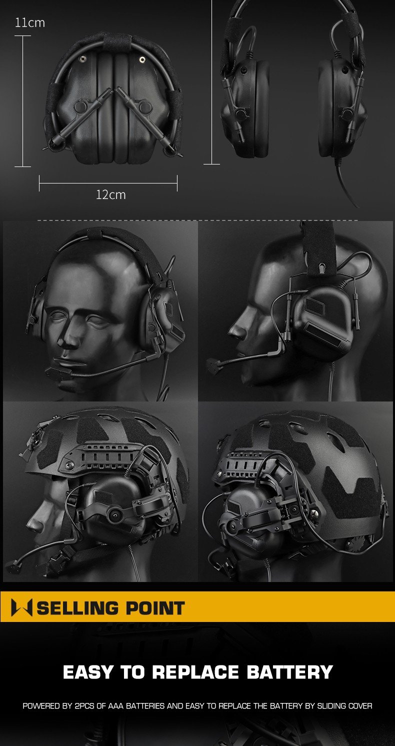 WoSport Active Headset Gen5  plus  FAST Helmet Mount - Black