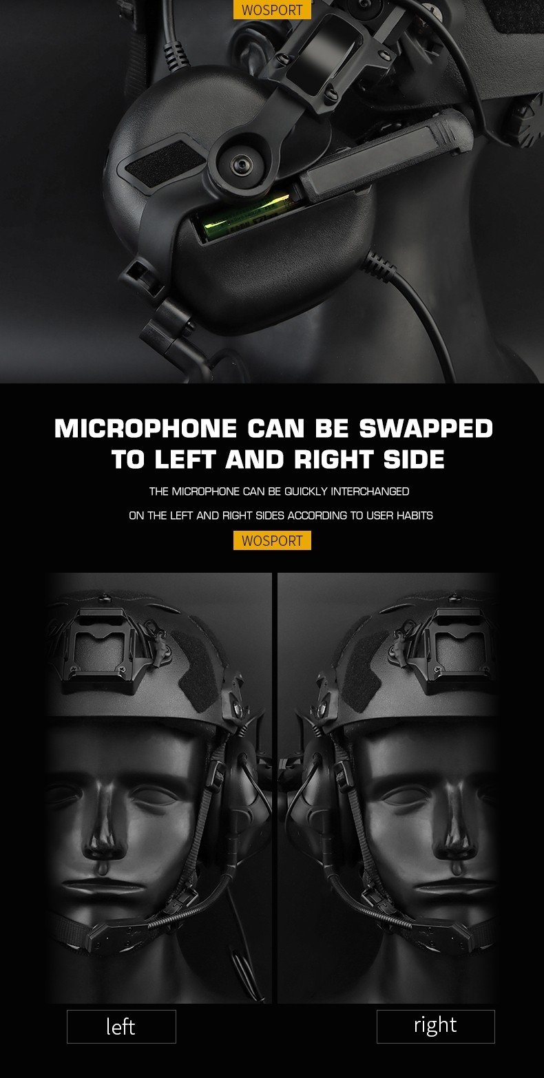 WoSport Active Headset Gen5  plus  FAST Helmet Mount - Black