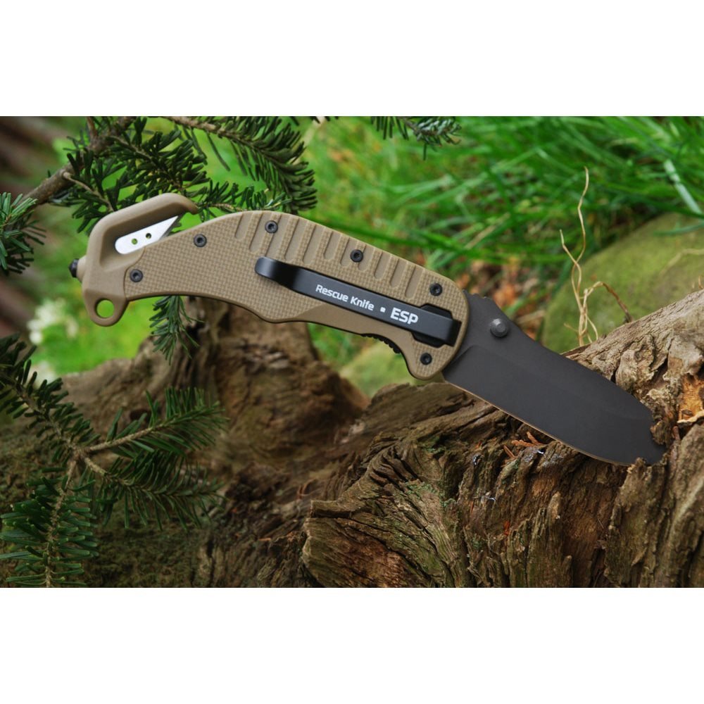 ESP Multi-purpose Folding Knife RESCUE, Smooth Blade - Tan