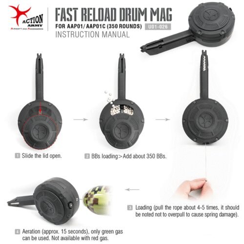 AA Drum Magazine for AAP-01 and G-series GBB, 350 BBs - Black