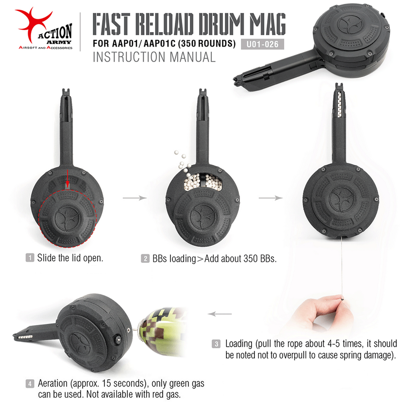 AA Drum Magazine for AAP-01 and G-series GBB, 350 BBs - Black