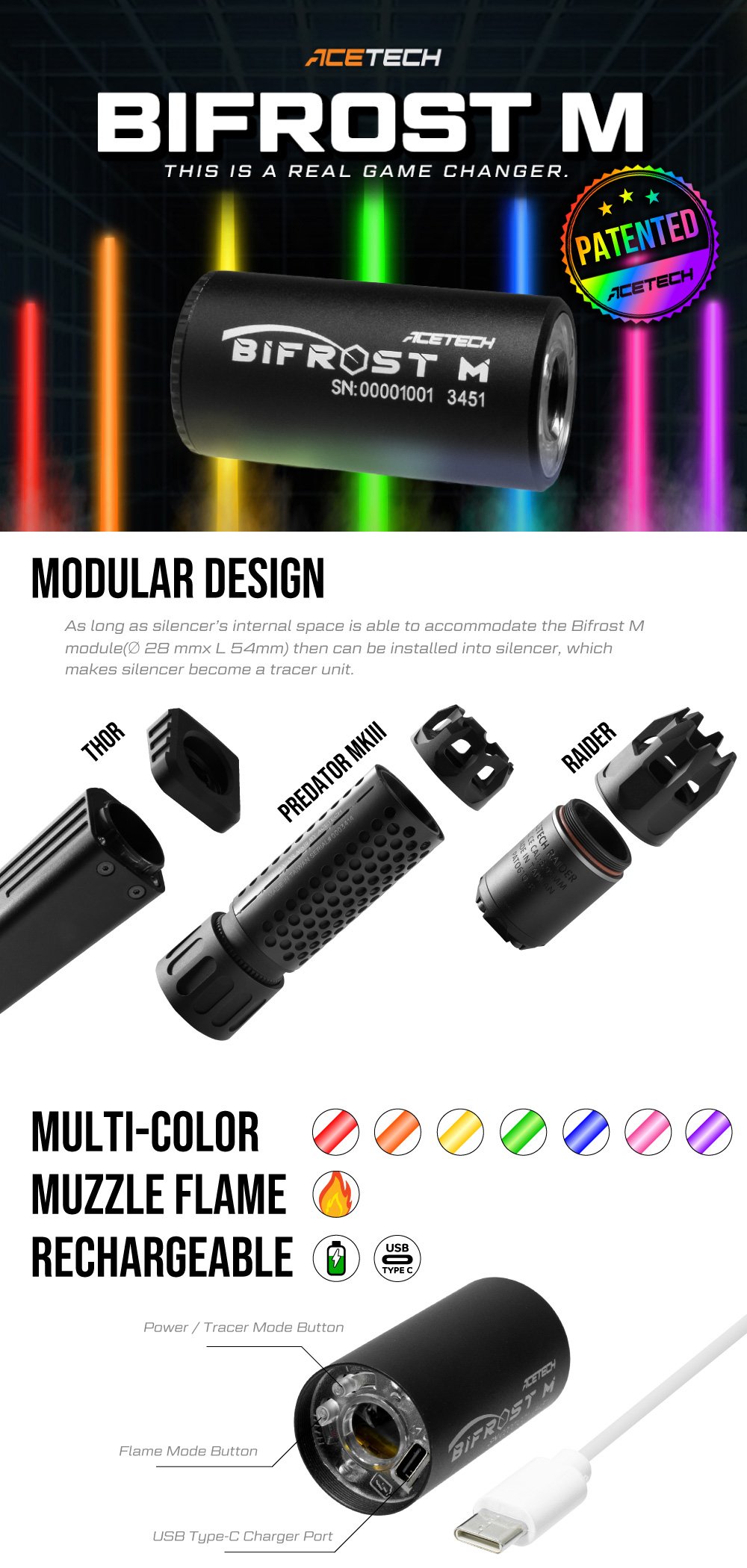 AceTech BIFROST M Tracer Module for Silencers - Black