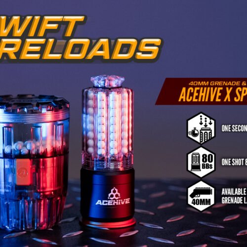 AceTech AceHive 40mm Gas Grenades, 80 BBs (2 pcs) and SPAWNER Loader - Transparent