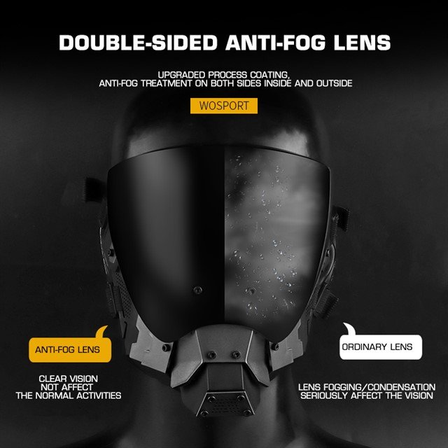 WST Cyberpunk Mask with Anti-Fog Visor - Black