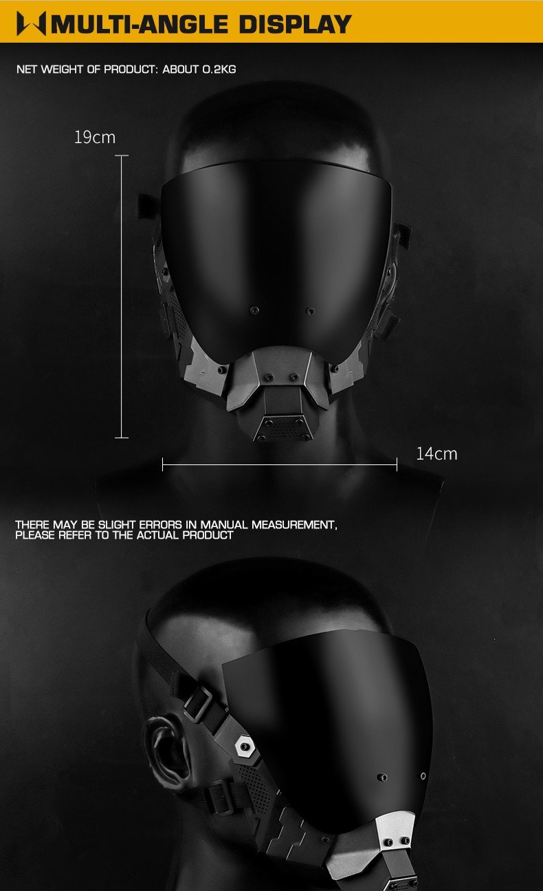 WST Cyberpunk Mask with Anti-Fog Visor - Black