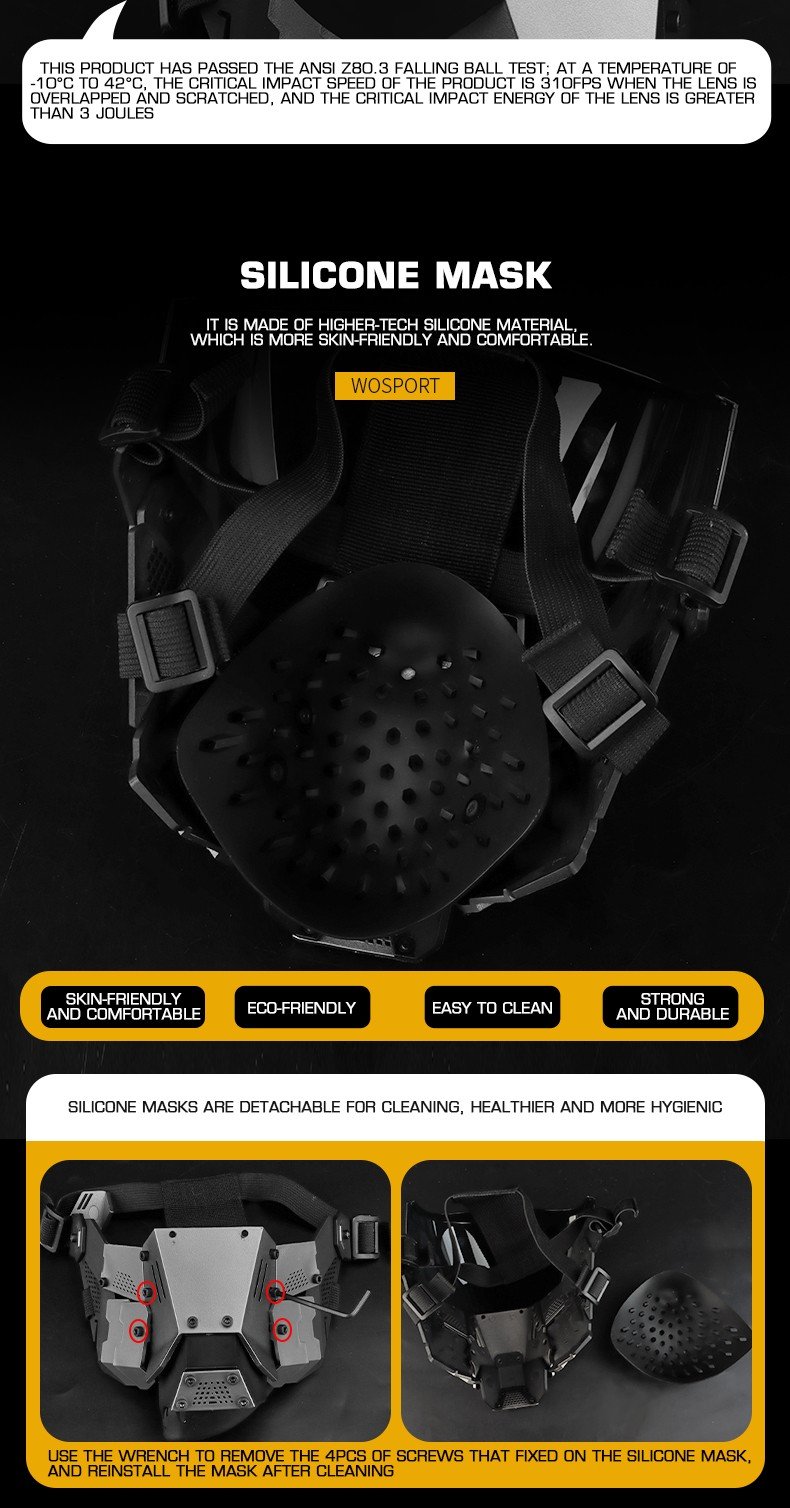 WST Cyberpunk Mask with Anti-Fog Visor - Black