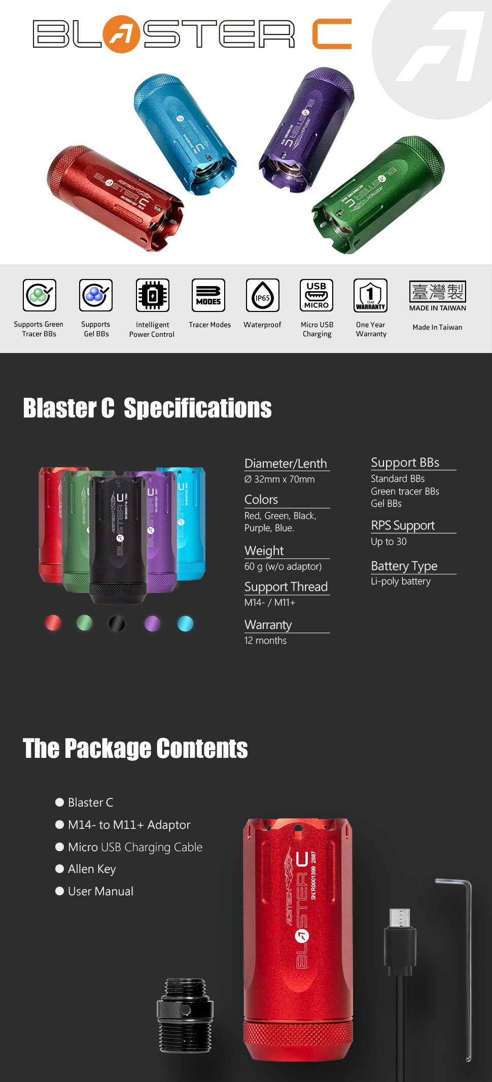 AceTech BLASTER C Tracer Unit with Muzzle Flame - Green