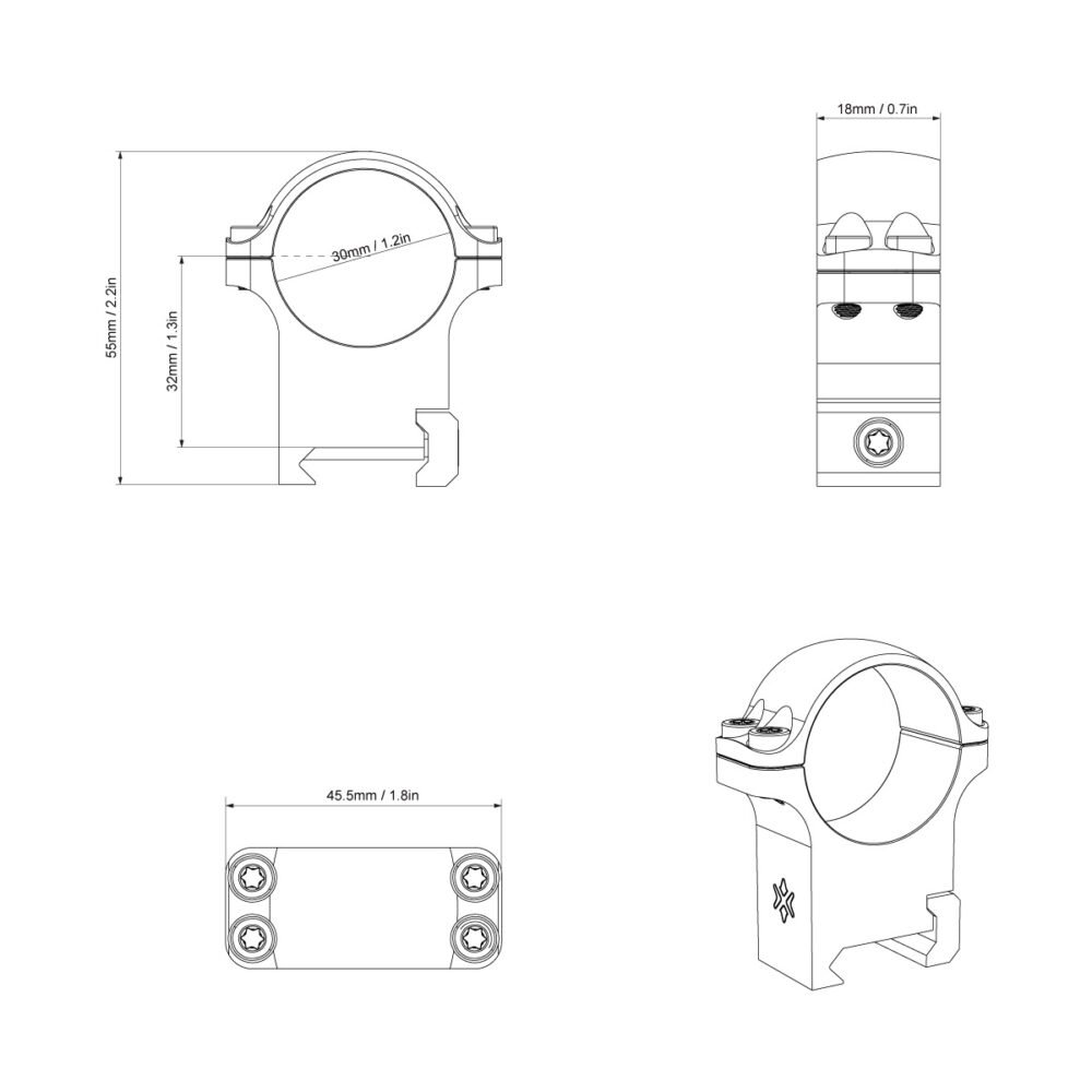 VO steel mounting rings 30mm, medium - Black