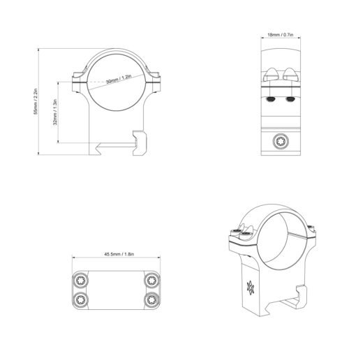 VO steel mounting rings 30mm, medium - Black