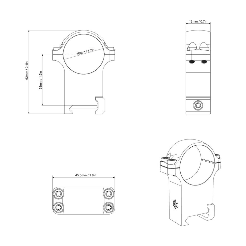 VO steel mounting rings 30mm, high - Black